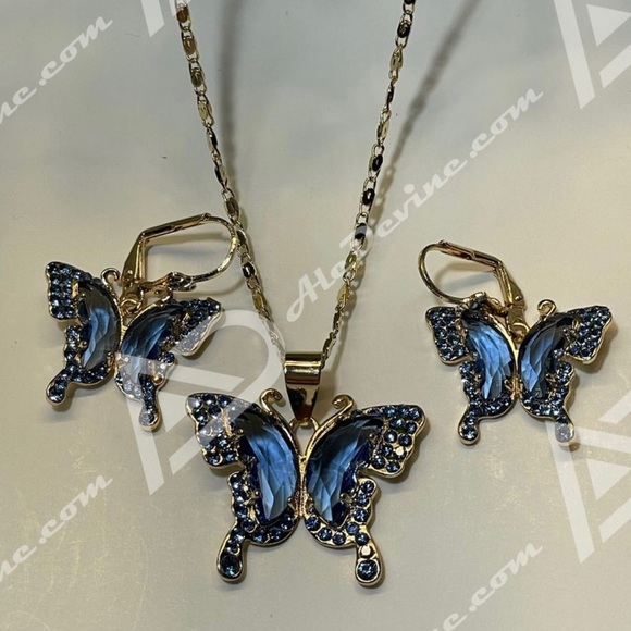 Blue Butterfly Set (gold plated) - Picture 8 of 8